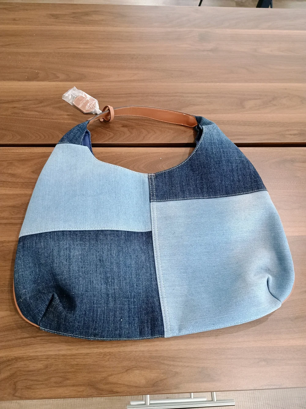 True Religion Two-Tone Denim Patch Hobo with Tan Trim